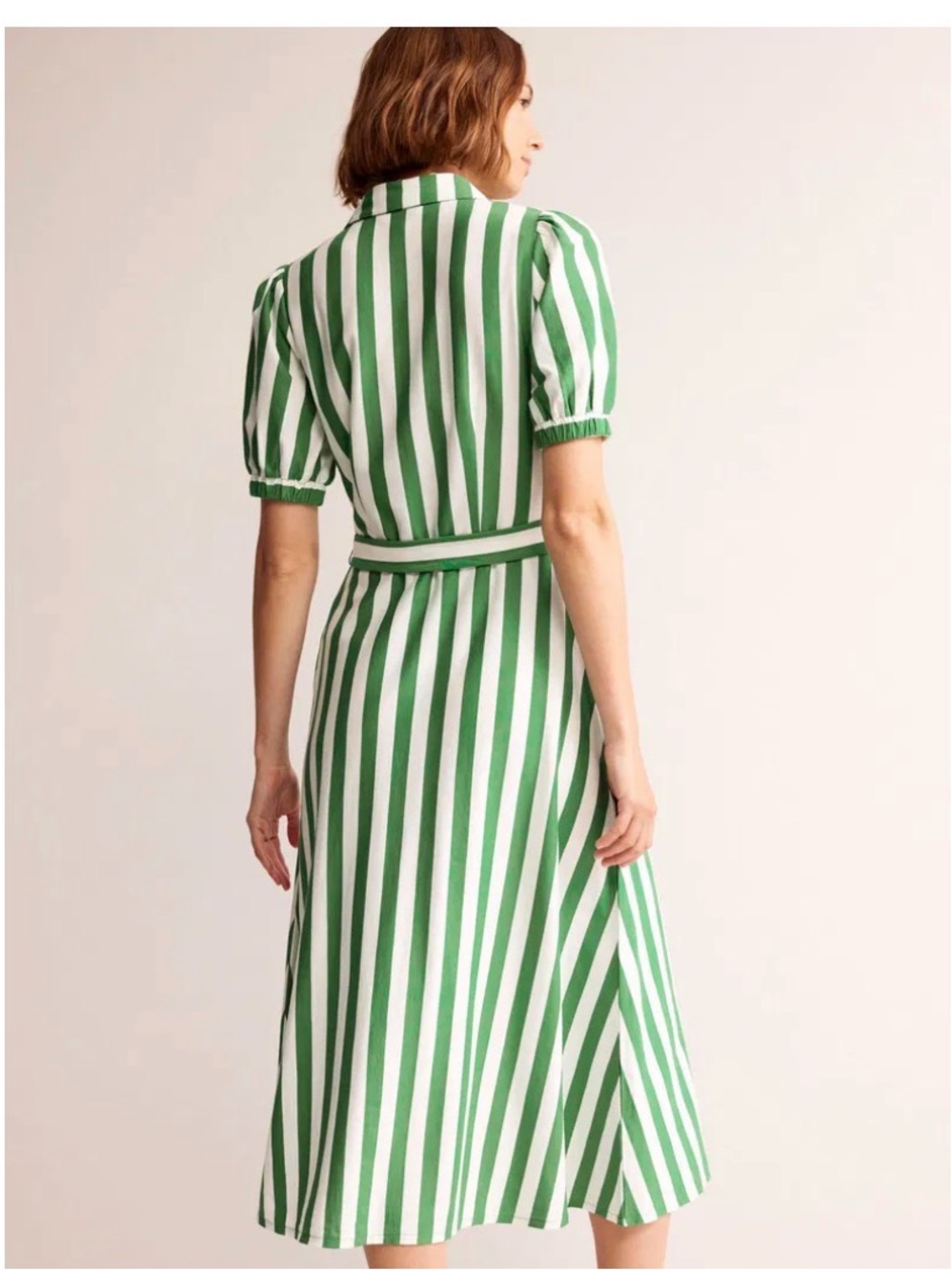 NWT Boden LIBBY Green & White Striped Midi Shirt Dress Sz 10R - Picture 5 of 16